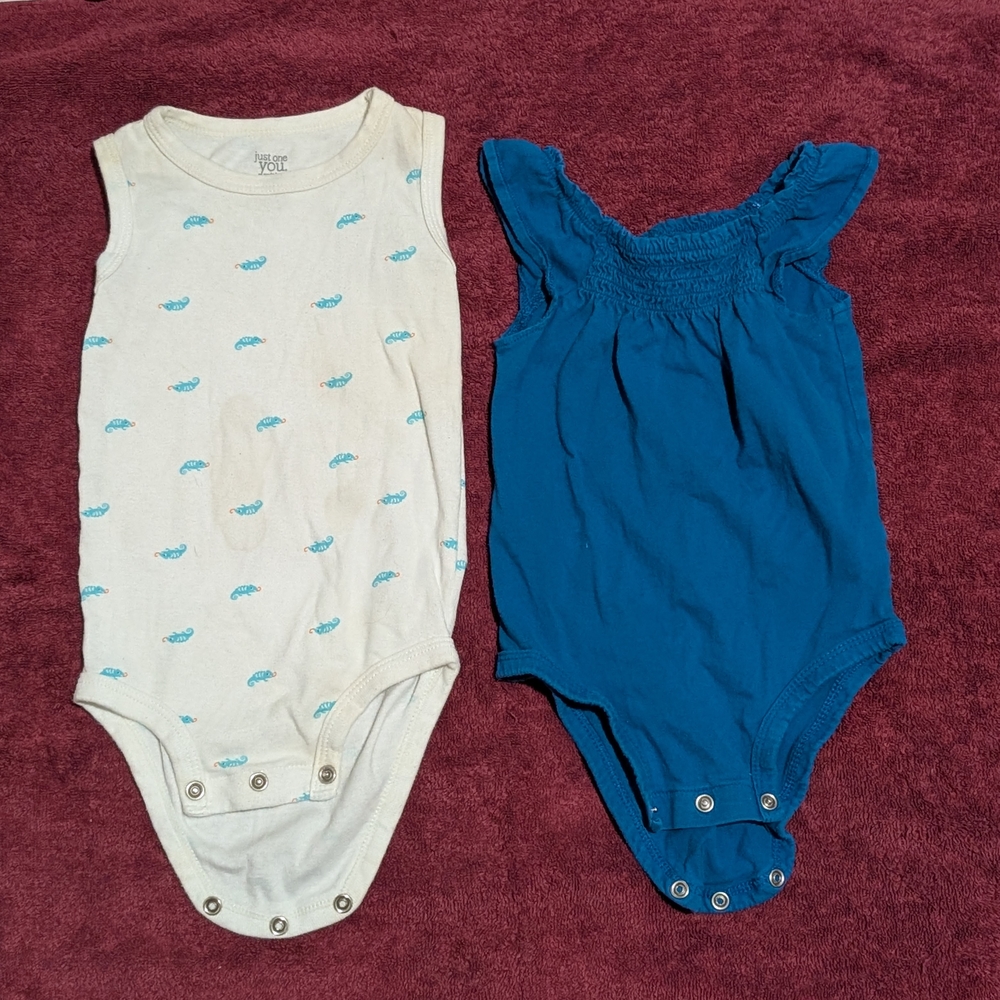 Carter's Cream and Blue Kids One Pieces